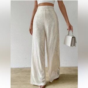 House Of Harlow Cream Sequin Wide Leg Pants